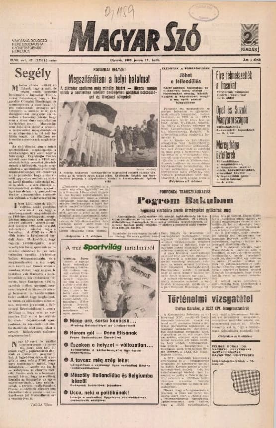 Magyar Szó, 47. évf. 1990. január 15. 13. sz. 1–20. oldal