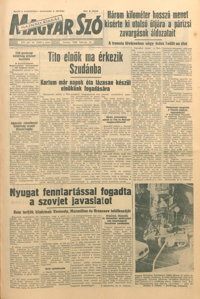 Magyar Szó, 19. évf. 1962. február 14. 43. sz. 1–14. oldal