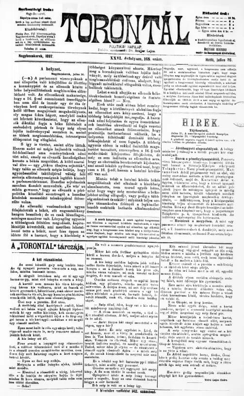 Torontál, 26. évf. 1897. július 26. 168. sz.