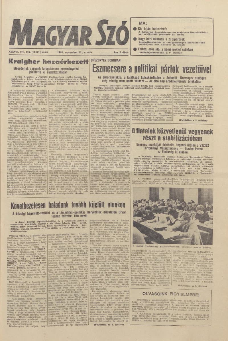 Magyar Szó, 38. évf. 1981. november 25. 325. sz.