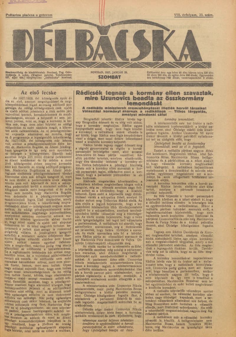 Délbácska, 8. évf. 1927. január 29. 23. sz.