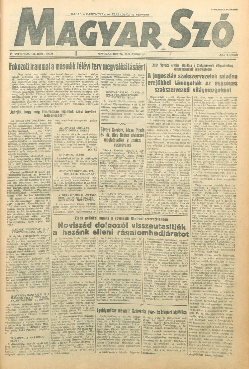 Magyar Szó, 6. évf. 1949. június 27. 151. sz. 1–4. oldal