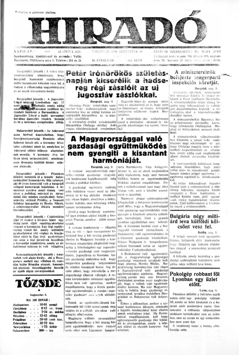 Híradó, 59. évf. 1930. augusztus 10. 184. sz.