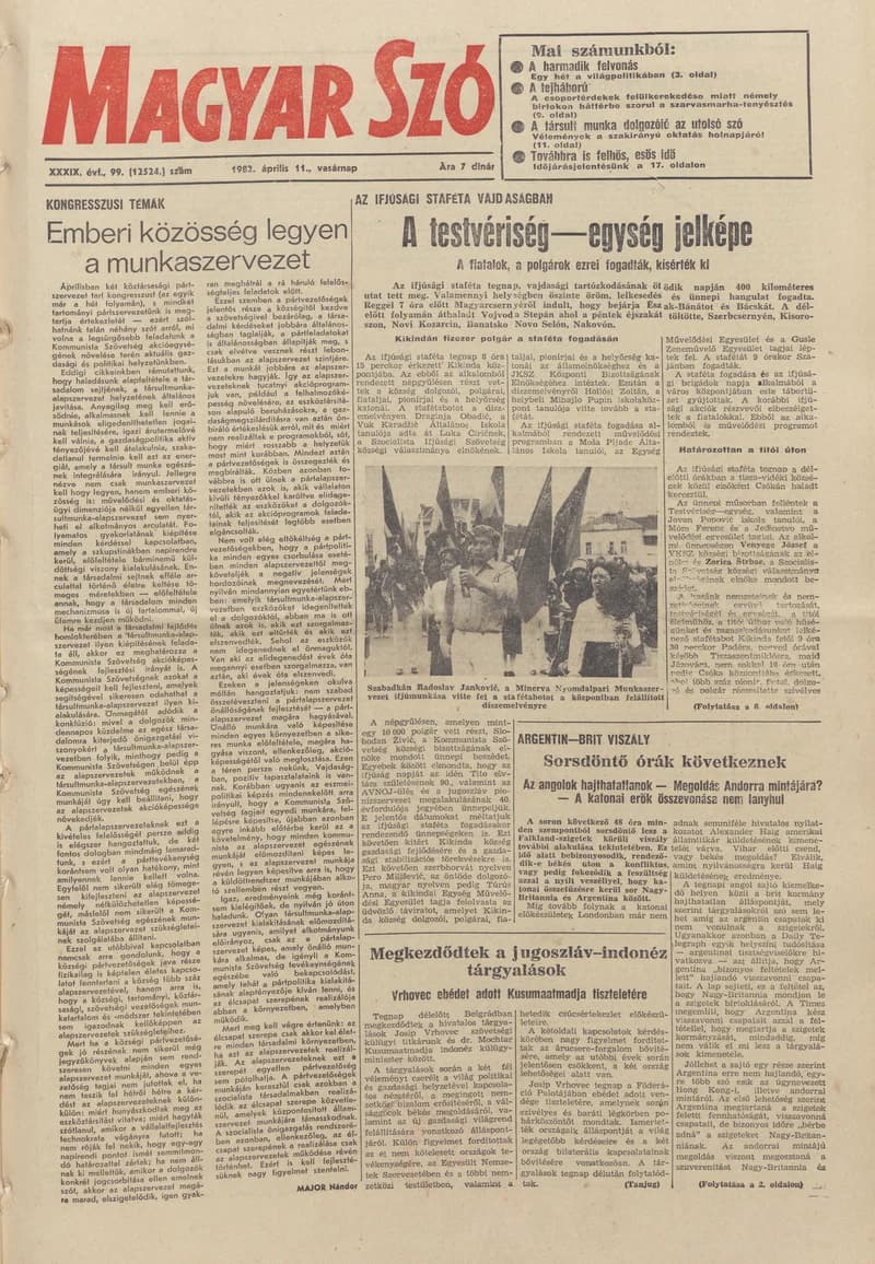Magyar Szó, 39. évf. 1982. április 11. 99. sz. 1–32. oldal