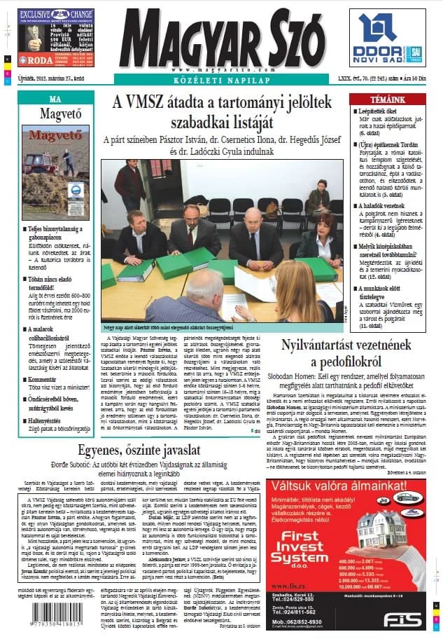 Magyar Szó, 69. évf. 2012. március 27. 70. sz. 1–20. oldal
