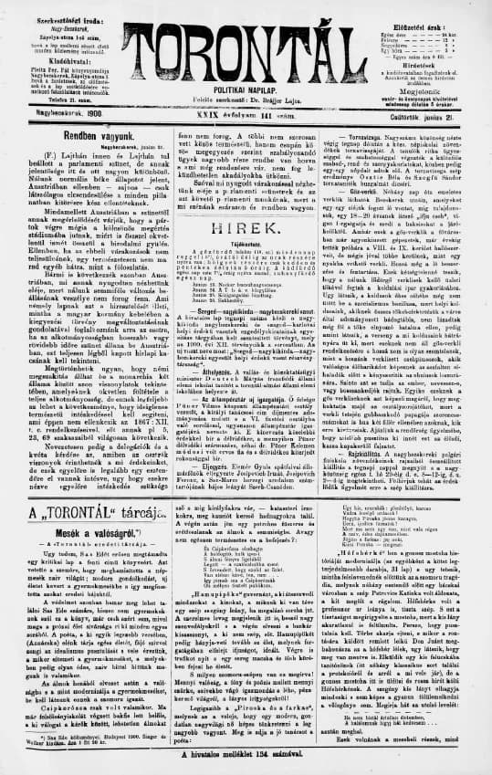Torontál, 29. évf. 1900. június 21. 141. sz.