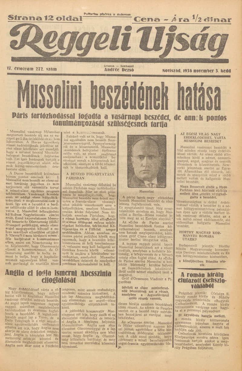 Reggeli Újság, 17. évf. 1936. november 3. 272. sz.
