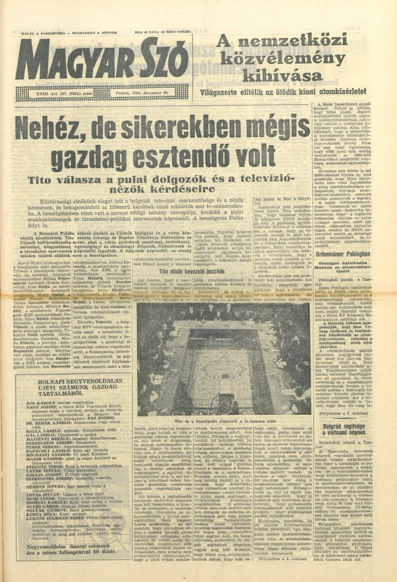 Magyar Szó, 23. évf. 1966. december 30. 357. sz.