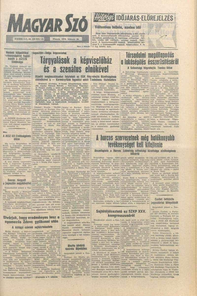 Magyar Szó, 33. évf. 1976. február 20. 49. sz. 1–16. oldal