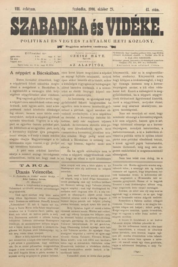 Szabadka és vidéke II, 8. évf. 1900. október 28. 43. sz.