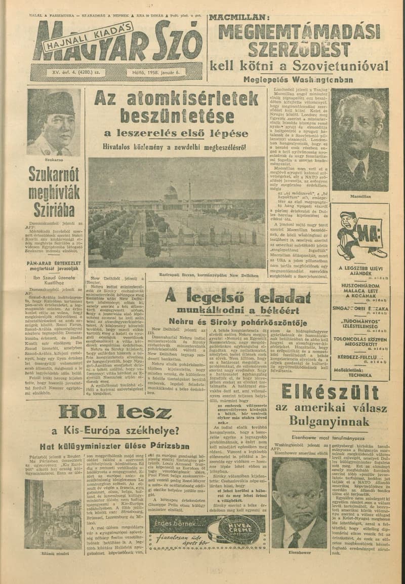 Magyar Szó, 15. évf. 1958. január 6. 4. sz. 1–10. oldal