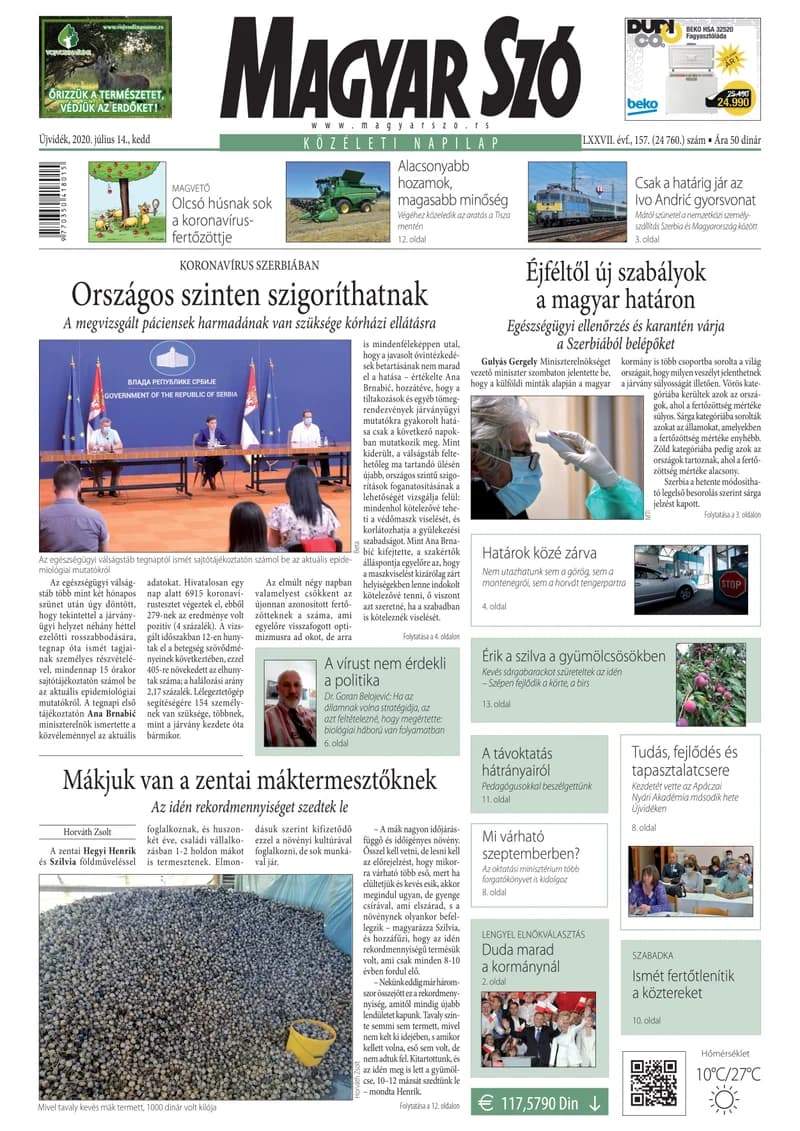 Magyar Szó, 77. évf. 2020. július 14. 157. sz. 1–20. oldal