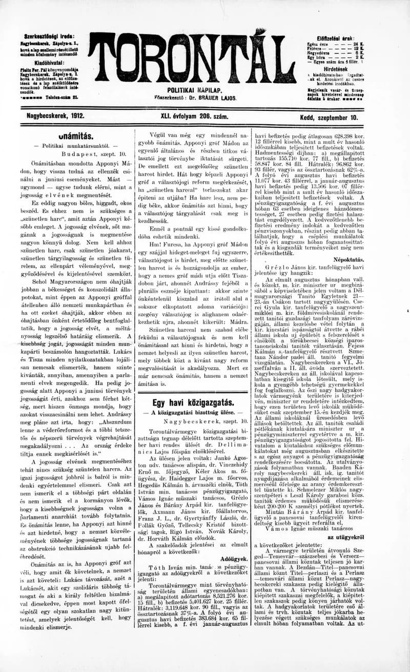 Torontál, 41. évf. 1912. szeptember 6. 203. sz.