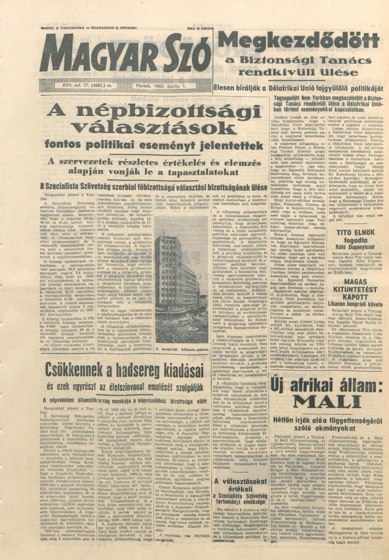 Magyar Szó, 17. évf. 1960. április 1. 77. sz. 1–24. oldal