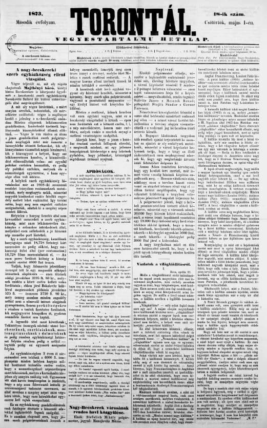 Torontál, 2. évf. 1873. május 1. 18. sz.