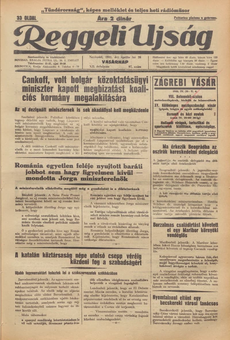 Reggeli Újság, 12. évf. 1931. április 26. 97. sz.