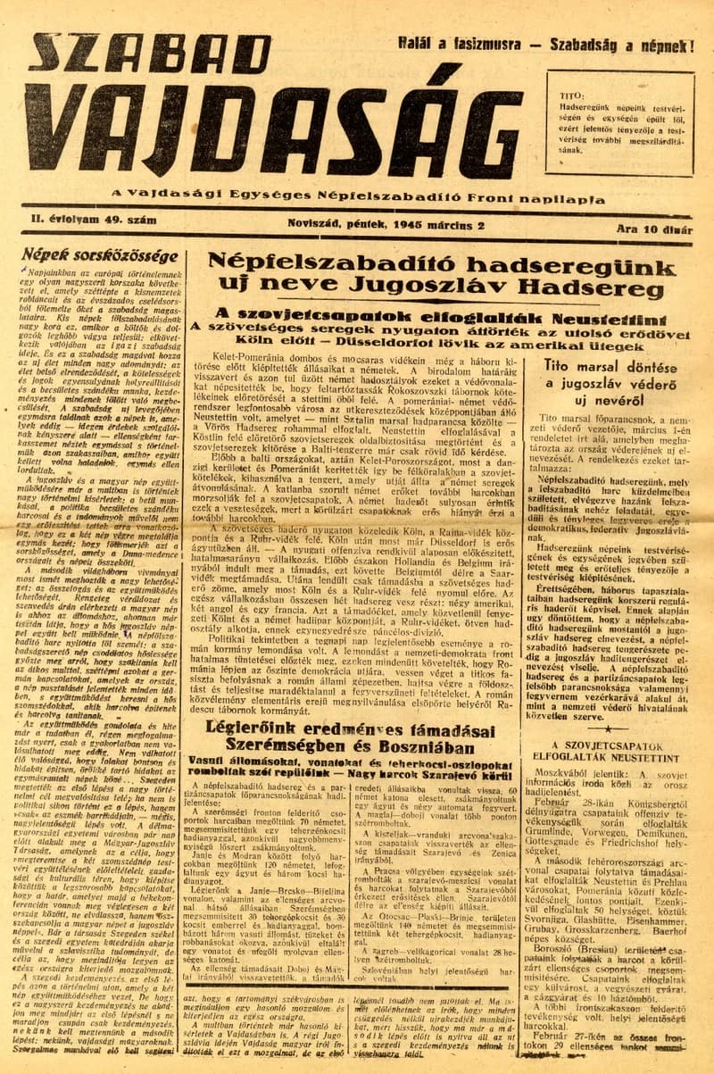 Szabad Vajdaság, 2. évf. 1945. március 2. 49. sz.