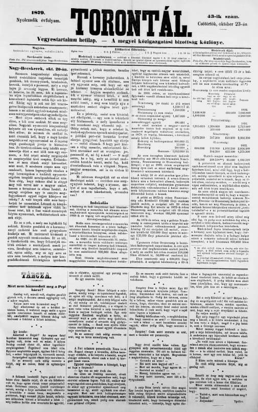 Torontál, 8. évf. 1879. október 23. 43. sz.