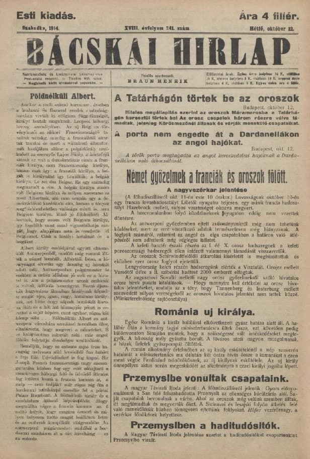 Bácskai Hirlap, 18. évf. 1914. október 12. 241. sz.