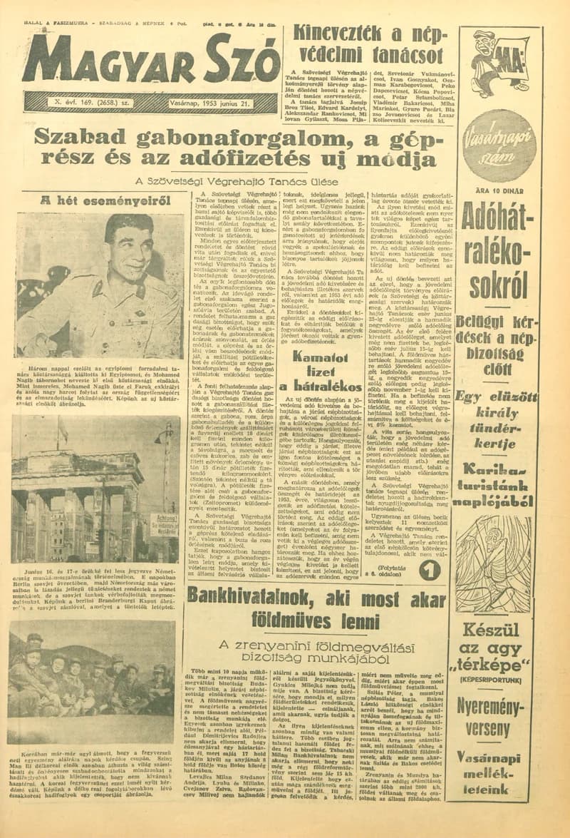 Magyar Szó, 10. évf. 1953. június 21. 169. sz. 1–14. oldal