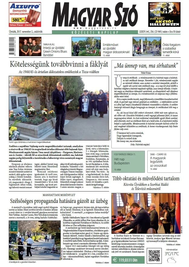 Magyar Szó, 74. évf. 2017. november 2. 256. sz. 1–20. oldal