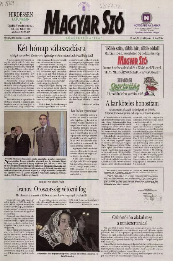 Magyar Szó, 60. évf. 2003. március 11. 58. sz. 1–16. oldal