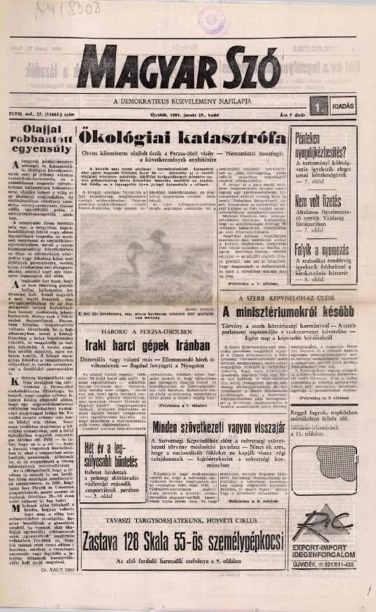 Magyar Szó, 48. évf. 1991. január 29. 27. sz. 1–20. oldal