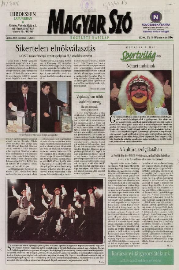 Magyar Szó, 60. évf. 2003. november 17. 272. sz. 1–16. oldal