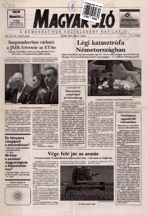 Magyar Szó, 59. évf. 2002. július 3. 153. sz. 1–16. oldal