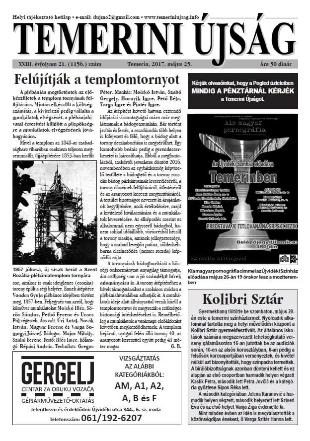 Temerini Újság, 23. évf. 2017. május 25. 21. sz.