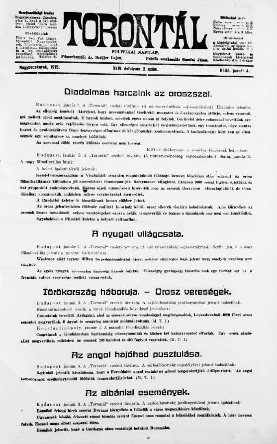 Torontál, 44. évf. 1915. január 4. 2. sz.