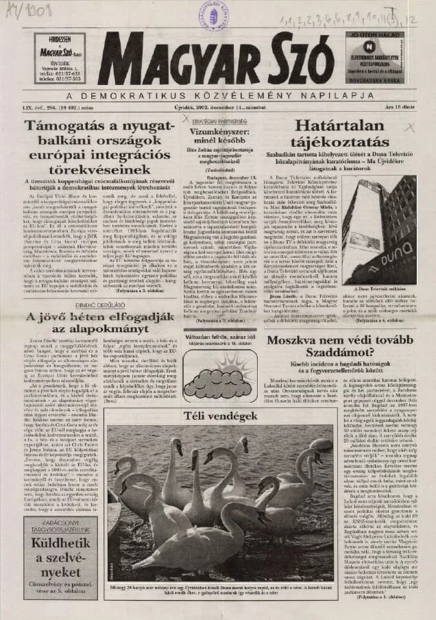 Magyar Szó, 59. évf. 2002. december 14. 296. sz. 1–16. oldal