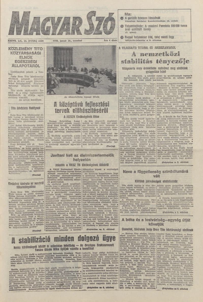 Magyar Szó, 37. évf. 1980. január 26. 24. sz. 1–20. oldal