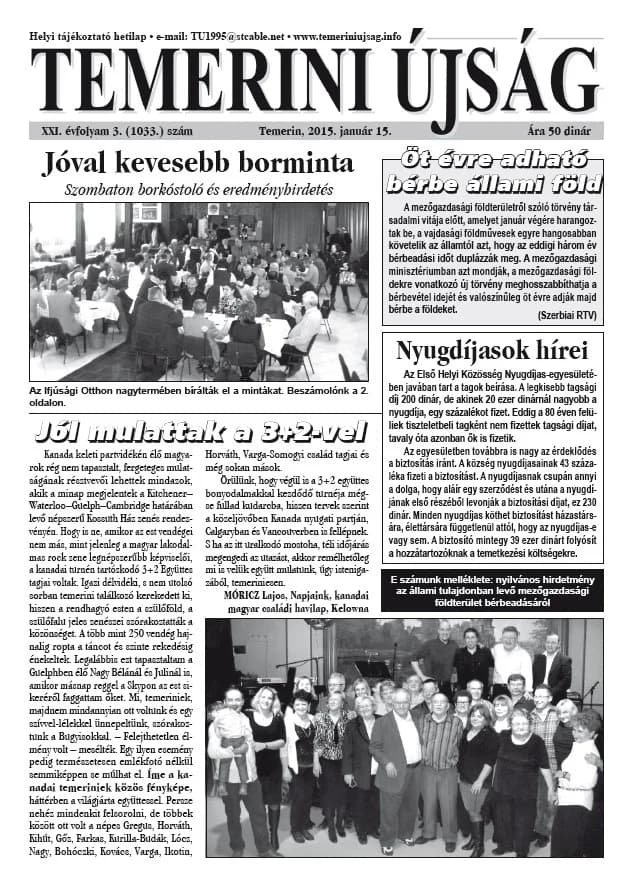 Temerini Újság, 21. évf. 2015. január 15. 3. sz.