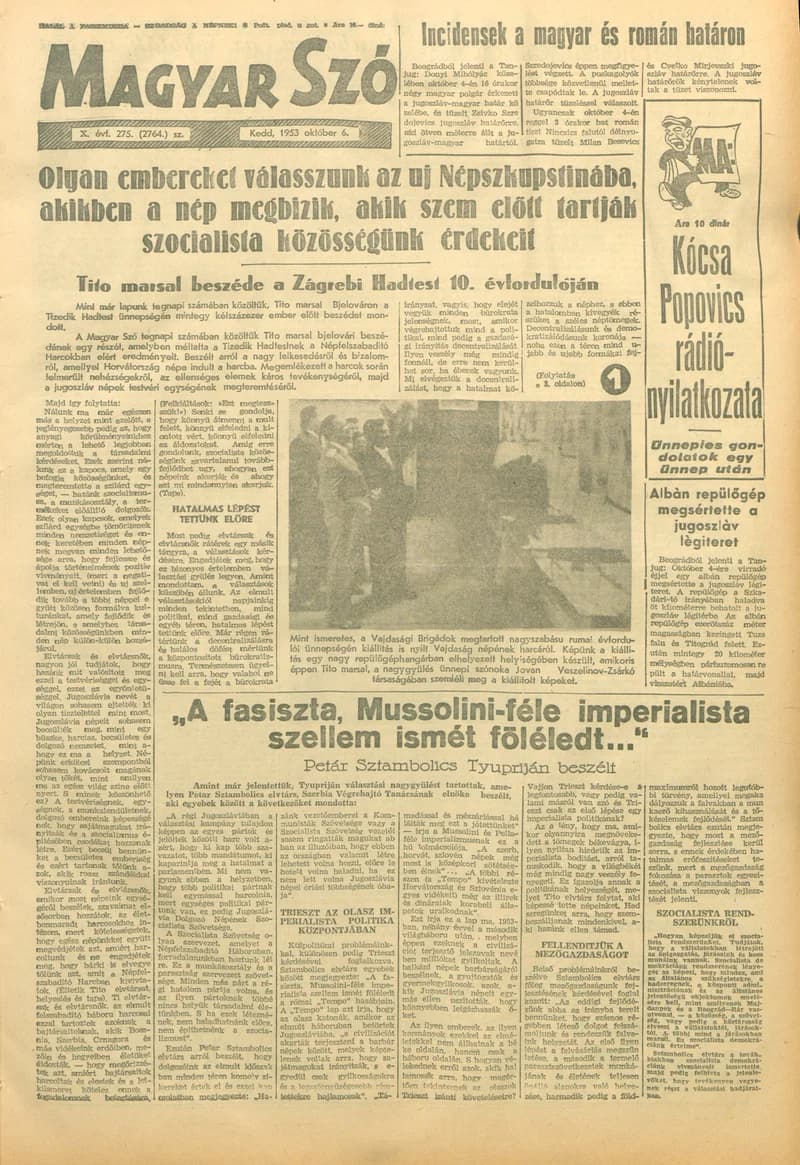 Magyar Szó, 10. évf. 1953. október 6. 275. sz. 1–10. oldal