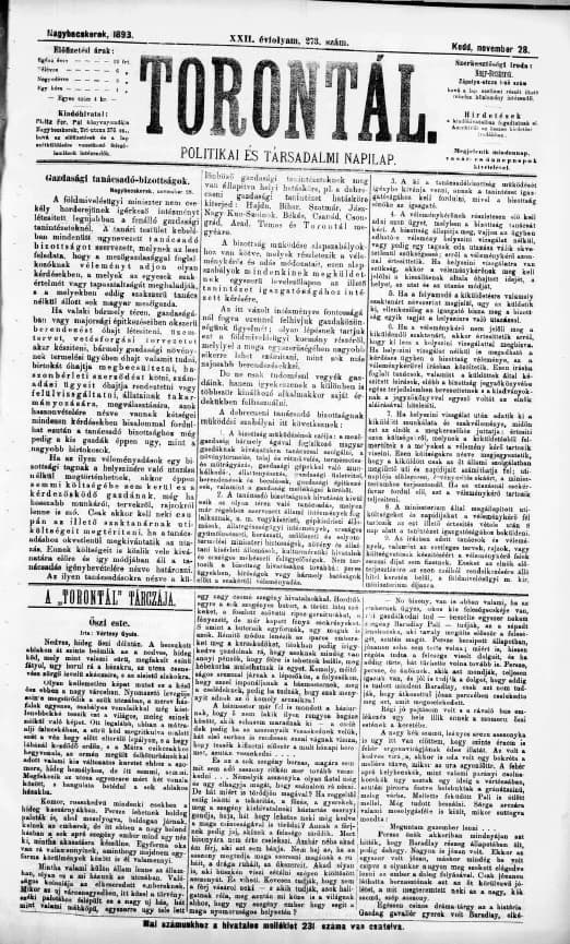 Torontál, 22. évf. 1893. november 28. 273. sz.