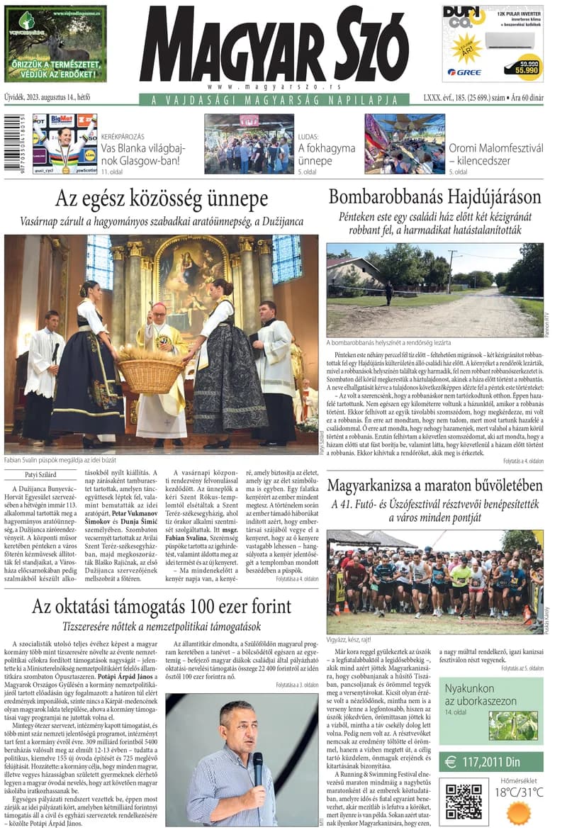 Magyar Szó, 80. évf. 2023. augusztus 14. 185. sz. 1–16. oldal