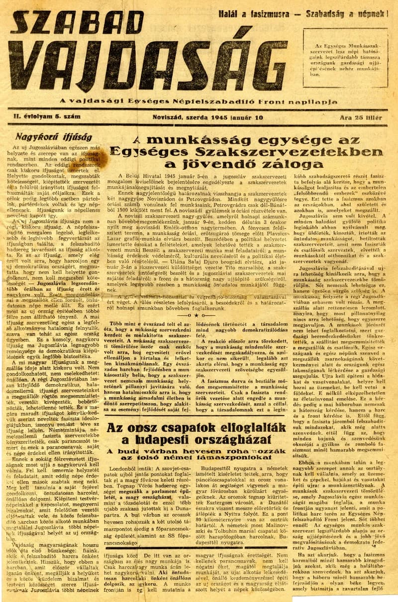 Szabad Vajdaság, 2. évf. 1945. január 10. 5. sz.