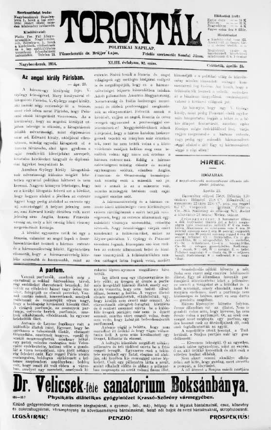 Torontál, 43. évf. 1914. április 23. 92. sz.
