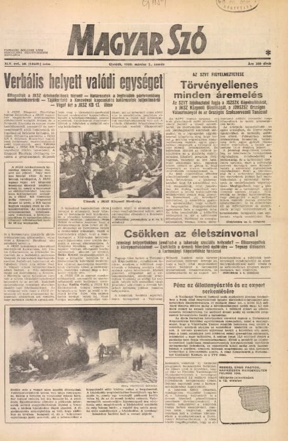 Magyar Szó, 45. évf. 1988. március 2. 60. sz. 1–20. oldal