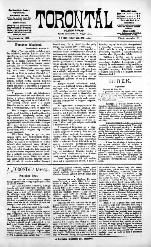 Torontál, 28. évf. 1899. november 24. 270. sz.