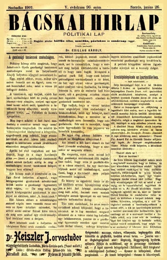 Bácskai Hirlap, 5. évf. 1901. június 26. 96. sz.