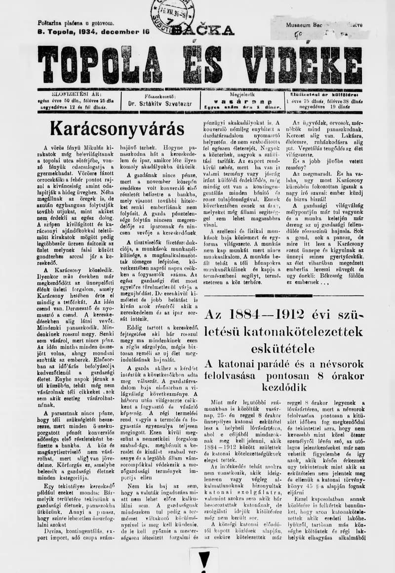 Bačka Topola és Vidéke, 11. évf. 1934. december 16. 50. sz.