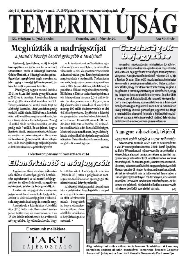 Temerini Újság, 20. évf. 2014. február 20. 8. sz.