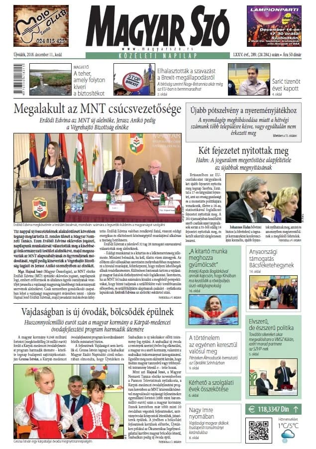 Magyar Szó, 75. évf. 2018. december 11. 289. sz. 1–20. oldal