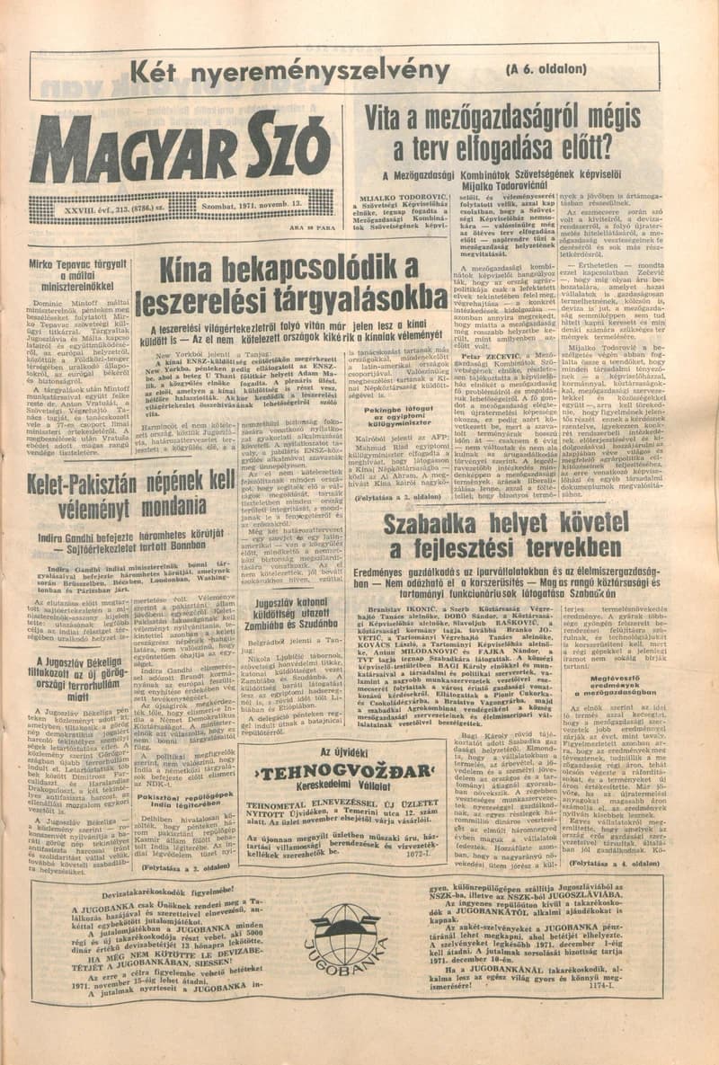 Magyar Szó, 28. évf. 1971. november 13. 313. sz. 1–20. oldal