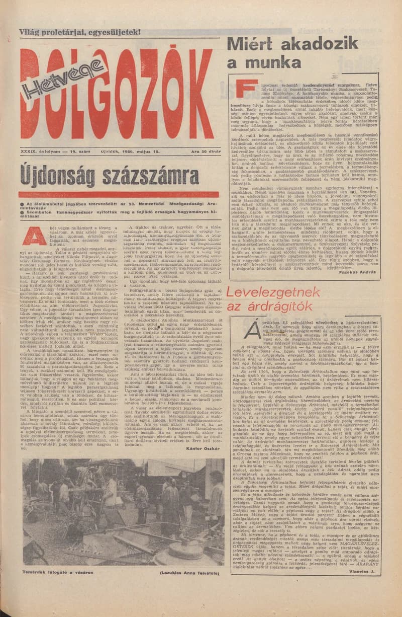 Dolgozók, 40. évf. 1986. május 15. 19. sz.