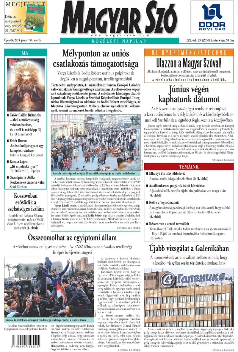 Magyar Szó, 70. évf. 2013. január 30. 23. sz. 1–20. oldal
