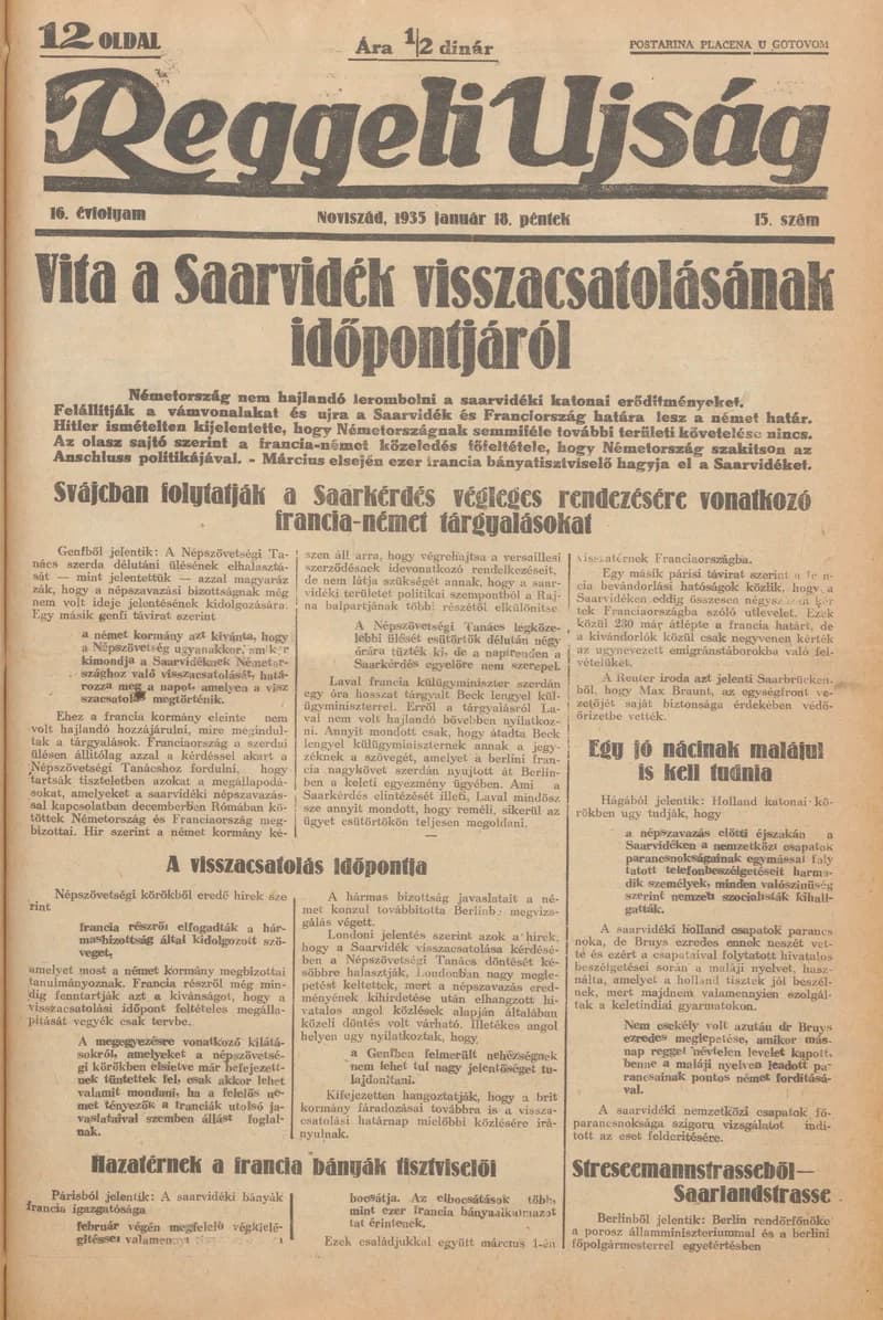 Reggeli Újság, 16. évf. 1935. január 15. 18. sz.