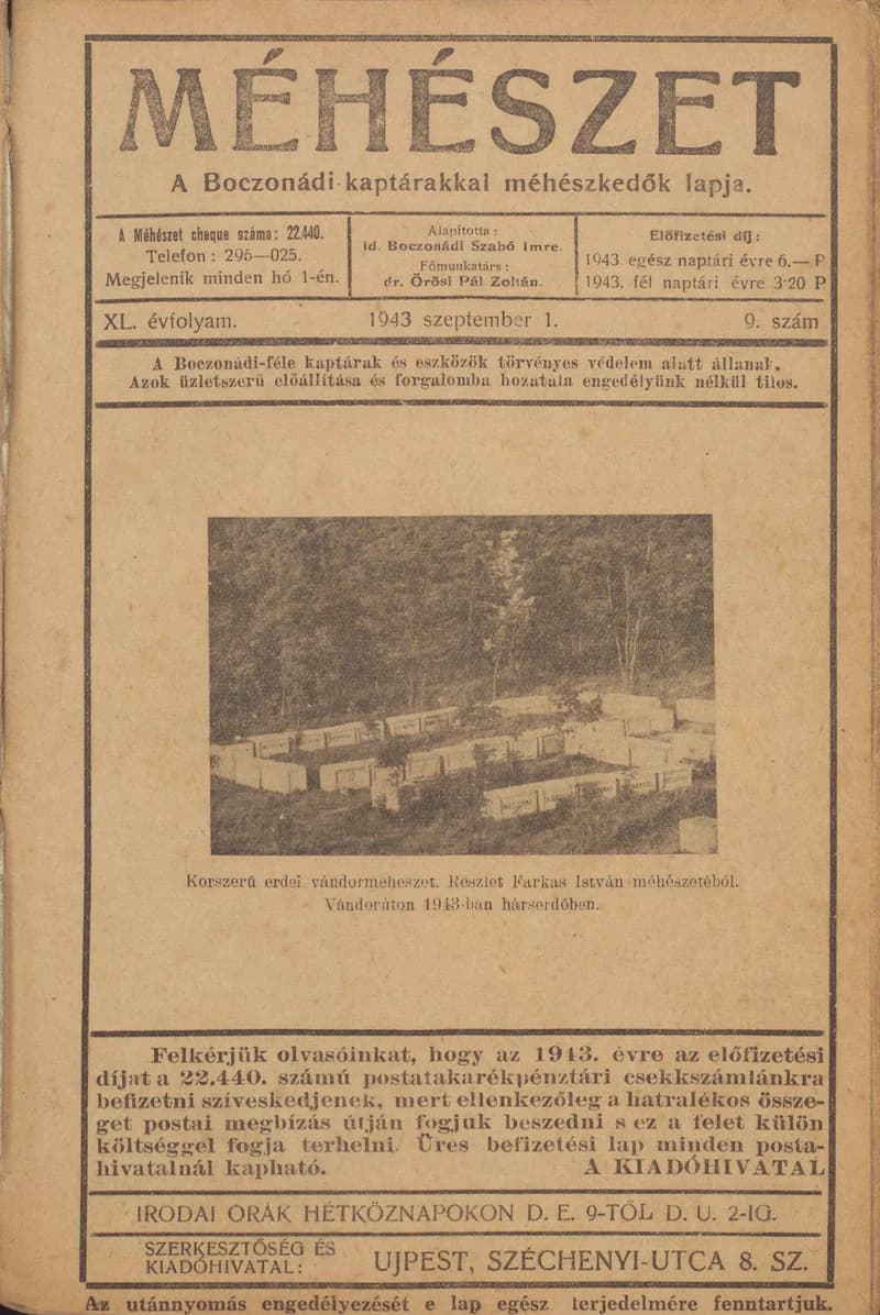 Méhészet, 40. évf. 1943. szeptember 1. 9. sz.